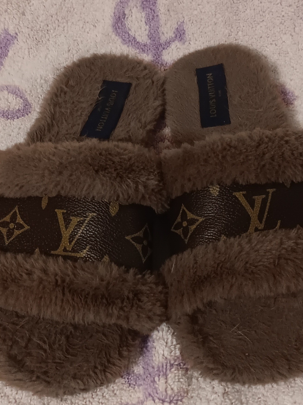 Louis Vuitton Brown Monogram Faux-Fur Slide Sandals - Picture 7 of 9